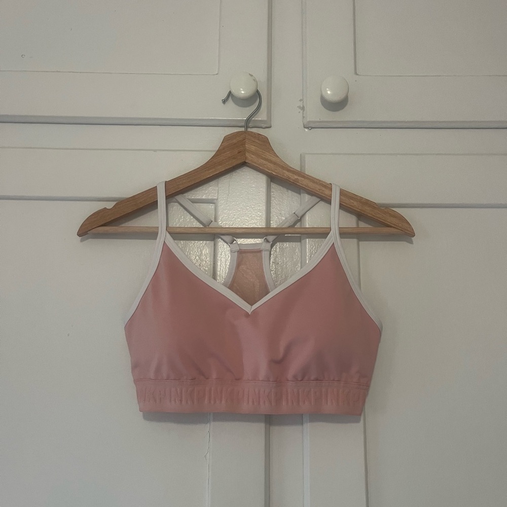 VS Blush Pink Racerback Sports Bra Medium Mesh Back Removable Pads
